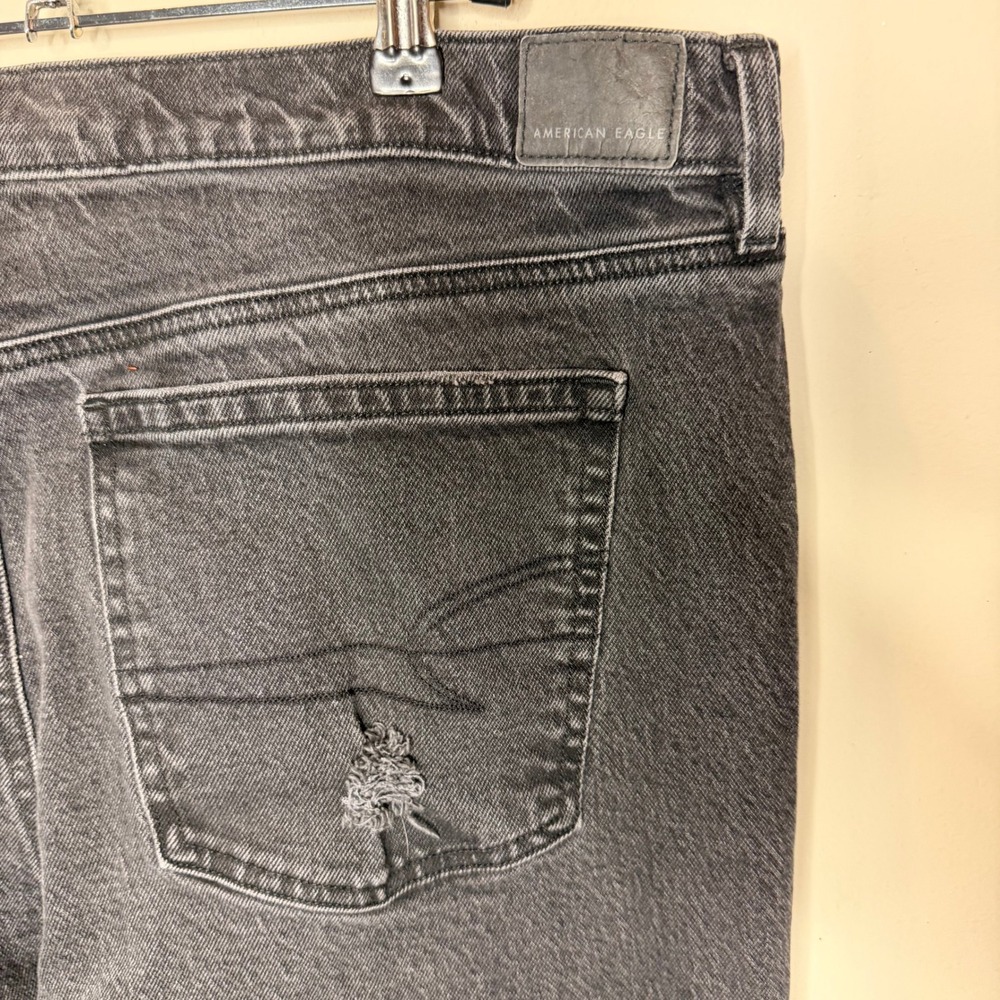 American Eagle Ankle Straight Jeans Womens 20 Short Black Distressed High Rise - Picture 4 of 10